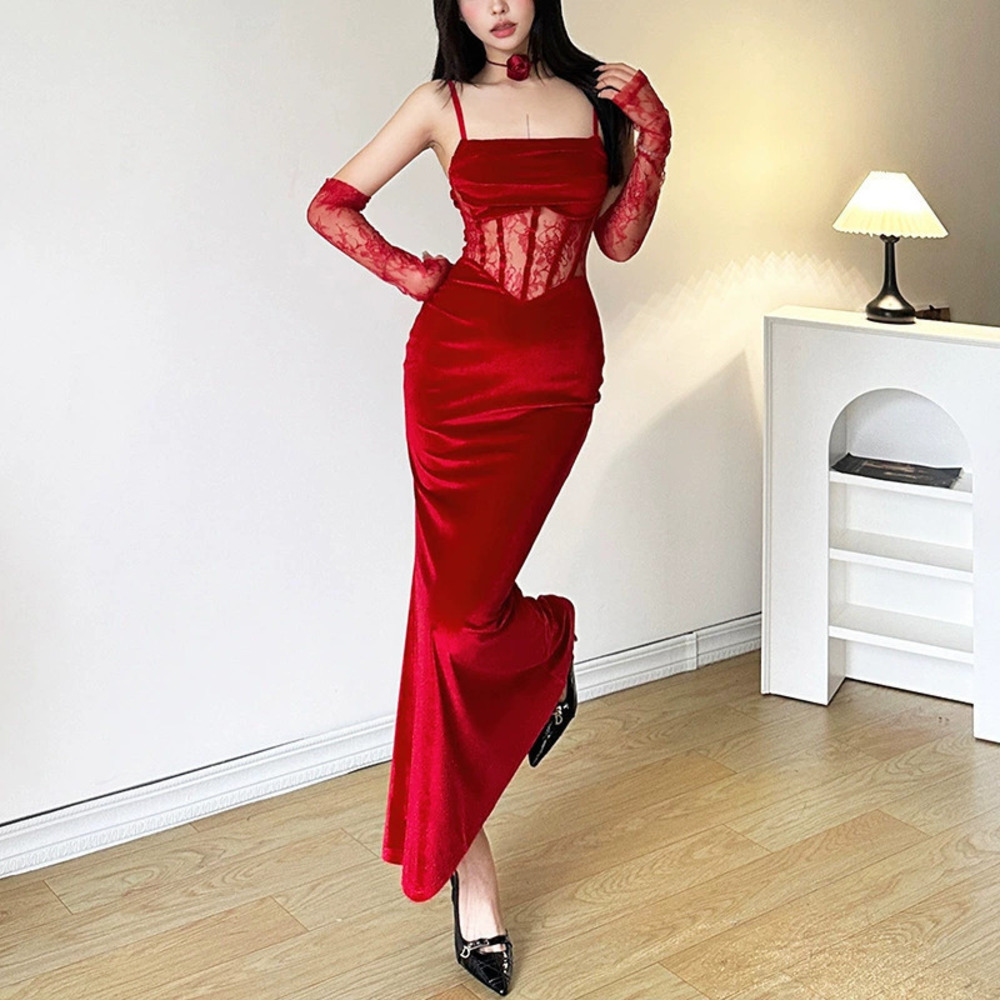 Zara Winter Solid Lace Cami Bodycon Maxi Dress with Arm Sleeves